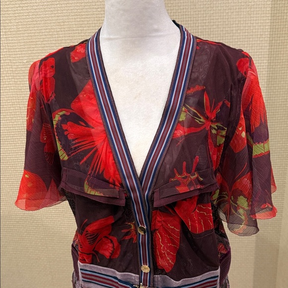 Byron Lars Dresses & Skirts - Byron Lars, Elegant,Unique Floral Sheer Maxi Dress, Red/Purple Accents, size 10